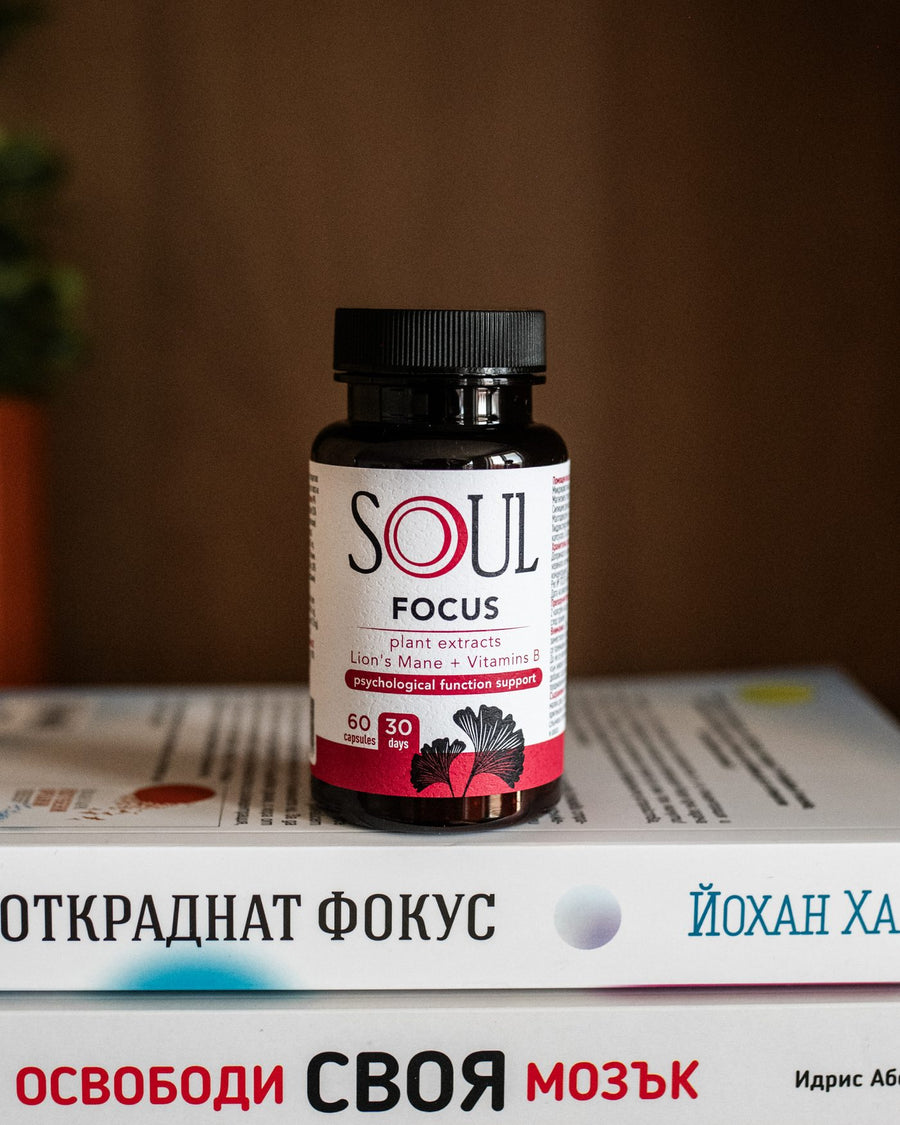 SOUL Focus върху купчина книги